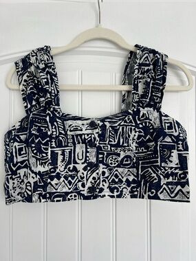 Women's Navy and White Printed Crop Tank Top Festival Boho